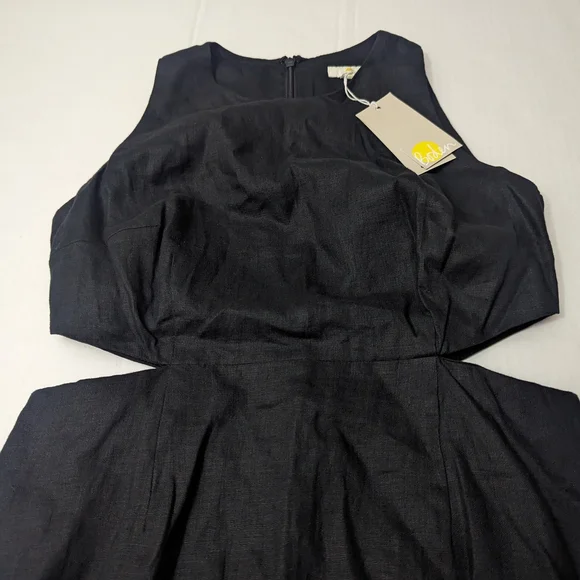 BODEN Women's Cut Out Linen Midi Dress Black Sleeveless Size 6P NWT